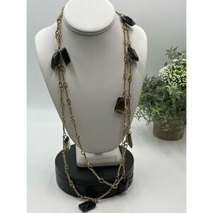 J. Crew Smoky Quartz Jeweled Long Strand Station Gold Tone Necklace